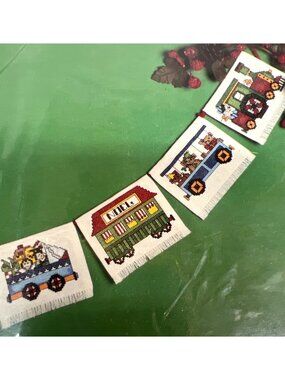 RARE Santas Express Banner Counted Cross Stitch Kit Finished Size 4"x3" Each